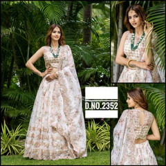 Cream color Organza Fabric Lehenga Choli