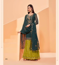 Blue and Green color Georgette Fabric Suit