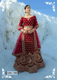 Red color Velvet Fabric Lehenga Choli