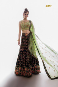 Bottle Green color Heavily Embroidered Georgette Fabric Lehenga Choli