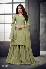 Olive Green color Chinnon Fabric Suit