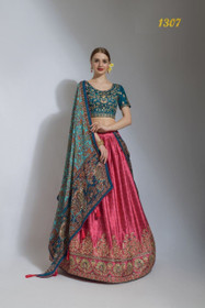 Pink and Blue color Satin Fabric Lehenga Choli