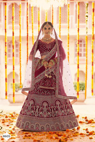 Maroon color Velvet Fabric Lehenga Choli