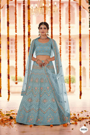 Blue color Organza Fabric Lehenga Choli