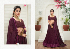 Wine color Organza Fabric Lehenga Choli