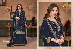 Navy Blue color Georgette Fabric Embroidered Suit