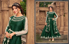 Dark Green color Silk Fabric Full Sleeves Ankle Length Anarkali style Suit