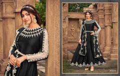 Black color Silk Fabric Full Sleeves Ankle Length Anarkali style Suit