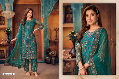 Blue color Heavily work Net Fabric Suit