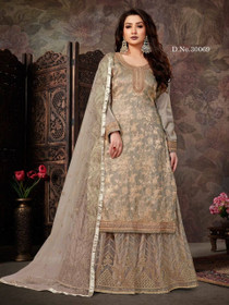 Grey color Heavily Embroidered Jacquard Fabric Suit