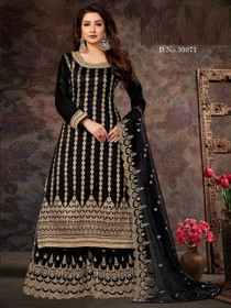 Black color Heavily Embroidered Jacquard Fabric Suit