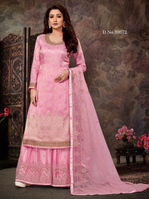 Pink color Heavily Embroidered Jacquard Fabric Suit