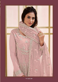 Pink color Full Sleeves Net Fabric Embroidered Suit