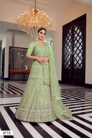 Green color Organza Fabric Lehenga Choli