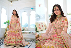 Peach color Organza Fabric Heavily Embroidered Bridal wear Lehenga Choli