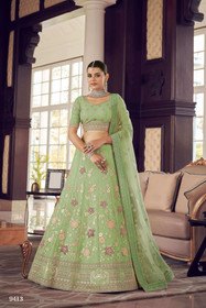 Green color Organza Fabric Lehenga Choli