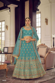 Blue color Organza Fabric Lehenga Choli