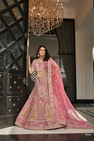 Pink color Velvet Fabric Heavily Embroidered Lehenga Choli