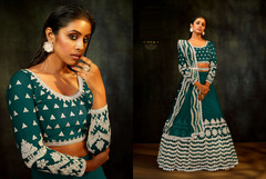 Turquoise Blue color Net Fabric Embroidered Lehenga Choli