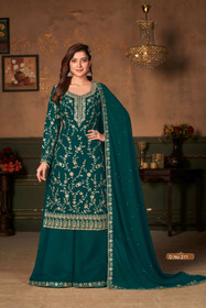 Blue color Georgette Fabric Heavily Embroidered Suit