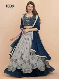 Navy Blue and Grey color Heavy Georgette Fabric Lehenga Choli