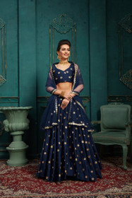 Royal Blue color Taffeta Silk Fabric Lehenga Choli