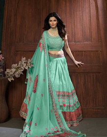 Blue color Chinnon Fabric Lehenga Choli