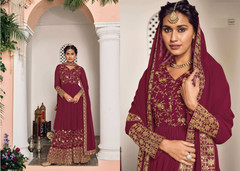 Maroon color Georgette Fabric Party Wear Suit