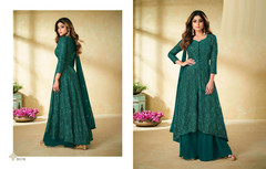 Greenish Blue color Georgette Fabric Anarkali style Suit
