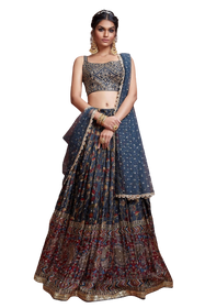 Elegant Navy Blue Chinnon Silk Lehenga Choli3778