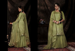 Olive Green color Net Fabric Party Wear Suit