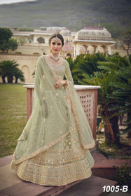 Powder Green color Net Fabric Lehenga Choli