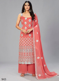 Carrot Red color Georgette Fabric Suit