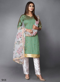 Green and White color Art Silk Fabric Suit