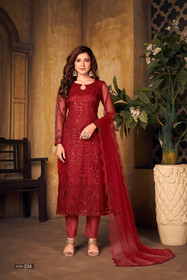 Red color Net Fabric Suit