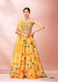 Yellow color Pure Organza Fabric Lehenga Choli