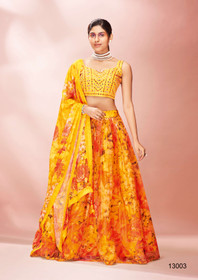 Yellow color Pure Organza Fabric Lehenga Choli