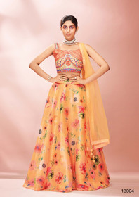 Orange color Pure Organza Fabric Lehenga Choli