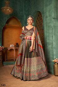 Dark Grey color Silk Fabric Lehenga Choli