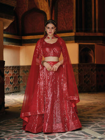 Red color Net Fabric Lehenga Choli