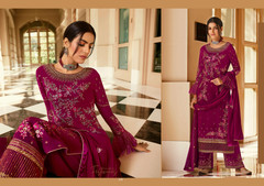 Magenta color Georgette Fabric Heavily Embroidered Suit