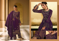 Purple color Georgette Fabric Heavily Embroidered Suit