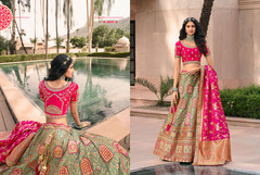 Greyish Blue color Banarasi Silk Fabric Lehenga Choli