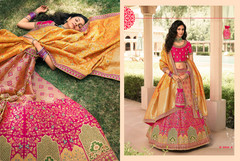 Peach and Magenta color Banarasi Silk Fabric Lehenga Choli