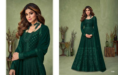 Bottle Green color Georgette Fabric Floor Length Centre Cut Indowestern style Suit