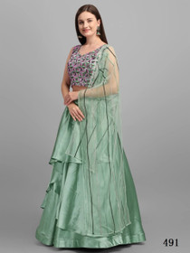 Green color Satin Fabric Lehenga Choli