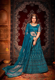 Blue color Silk Satin Fabric Lehenga Choli