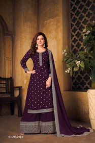 Purple color Embroidered Georgette Fabric Suit