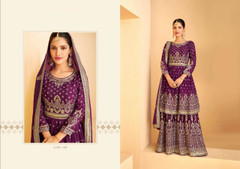 Purple color Georgette Fabric Heavily Embroidered Indowestern style Party Wear Suit