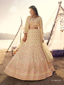 Powder Yellow color Organza Fabric Lehenga Choli